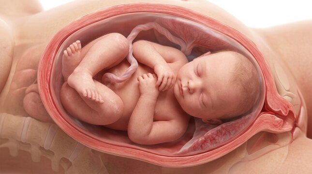 Gestational organism progression: fetus grow, uterus house, umbilical link, placenta provide, amniotic protect, embryo form, cellular multiply, human life, anatomy display, medical study.