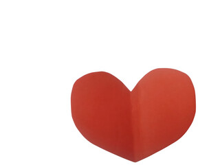 Simple red paper heart shape isolated on a plain surface isolated on transparent background