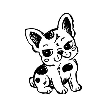 Cute French Bulldog Coloring Page with Bold Black Outline, Puppy Line Drawing for Kids, Printable Activity and Coloring Book Design