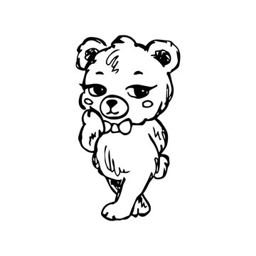 Teddy Bear Mascot Character in Bold Black and White Line Art, Cute Cartoon Bear Vector for Branding, Packaging and Merchandise Design