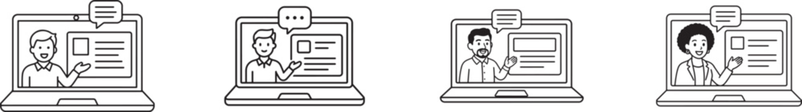Black and white online presentation icon for webinars, meetings, education, business, and virtual events.