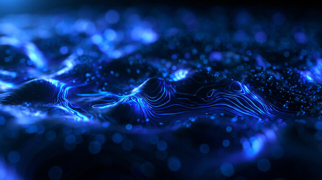 Abstract Futuristic Blue Topography and Digital Data Visualization