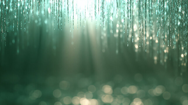 Sparkling Green Glitter Background with Glowing Bokeh Lights