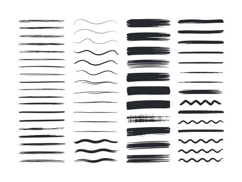Grunge underline chalk with pencil line, Wave, straight, dotted, zigzag lines, crayon drawn lines illustrator brush stroke set. hand drawn painted chalk brushes, 

