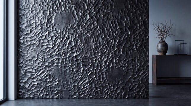 Modern Luxury Interior with Dark Textured Wall Panel
