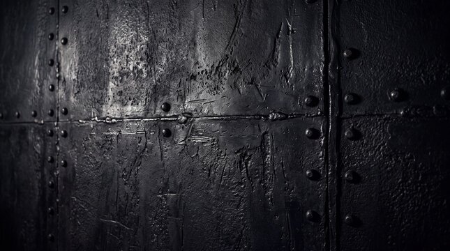 Dark Industrial Riveted Metal Plate Background Texture