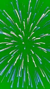 Fireworks High Detail Green Screen Blue And White Fireworks Display Bursting Against Vivid Green Background Celebrating Event With Festive Energy