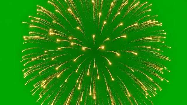 Fireworks High Detail Green Screen Golden Fireworks Explosion on Green Screen Backdrop Celebrating New Year Event For Holiday Party Visual Effects