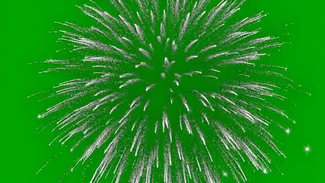 Fireworks High Detail Green Screen White Firework Explosion on Vibrant Green Background For Celebration Design And Festive Event Concepts