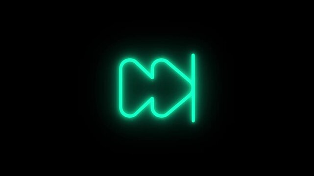 Cyan neon glowing fast forward skip media icon on black background