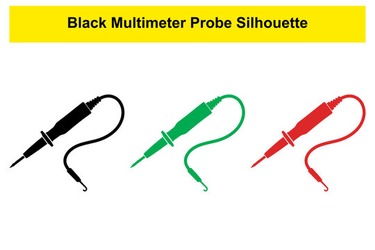Black multimeter probe silhouette in black green and red for electrical testing and measurements.