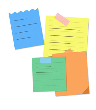Sticky notes with handwritten text isolated on a transparent background