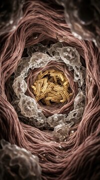 Granuloma encapsulation of tuberculosis bacilli, showing exhausted immune cells, dense fibrous collagen wall surrounding resilient mycobacteria to physically isolate chronic pulmonary infection.