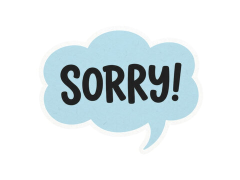 Sorry exclamation handwritten black text on a light blue speech bubble sticker for messages.