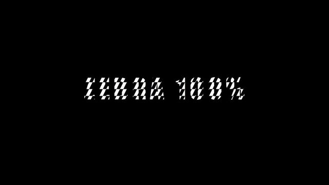 Zebra 100% text animation with glitch effect and checkerboard pattern 4k typography