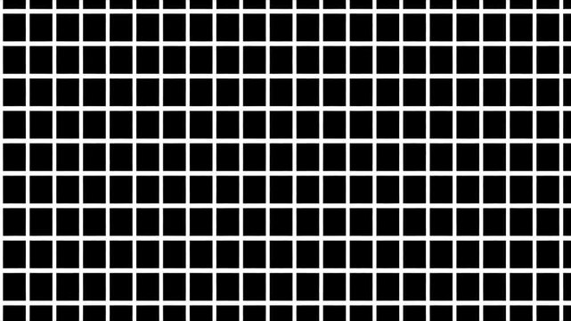 Abstract background with squares grid line animation. Black background with animated thin white wireframe grid line fit for alpha channel or overlay layer. Abstract black and white wavy grid bg.