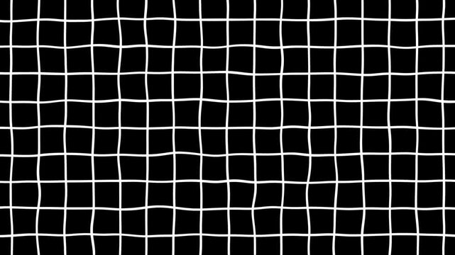 Animated gradient black background with grid moving upwards. Abstract 3D black cube grid with white lines background futuristic perspective animation. Grid line black white gird seamless pattern.