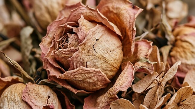 Close up of a dried rose in earthy tones