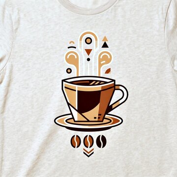 White heather t shirt with geometric coffee cup and steam illustration