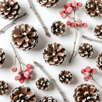 Floral pattern with pinecones and dried flowers on fabric