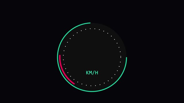 Digital speedometer gauge animation with km/h indicator for automotive dashboard interface and hud 4k