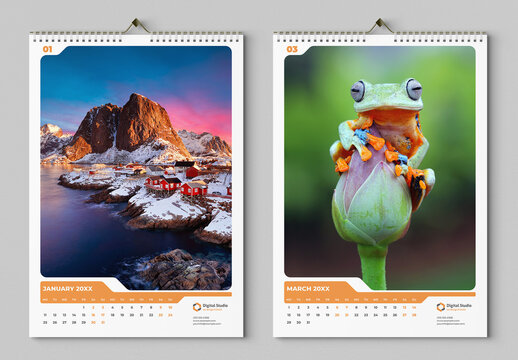 Wall Calendar Layout with Orange Accents