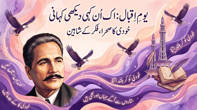 Khudi Ka Sehra: An Iqbal Day Tribute

Shaheen's Vision: Allama Iqbal Digital Art

Iqbal Day: The Untold Story (Digital Portrait)

Legacy of Thought: Iqbal Day Artwork