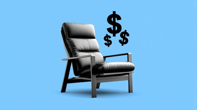 Armchair Pictogram Relaxing Modern Black Chair with Dollar Signs on a Bright Blue Background