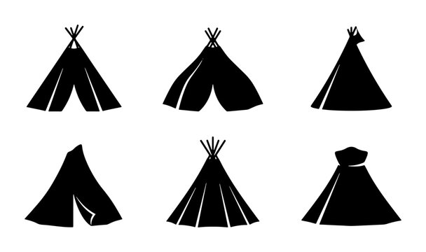 Teepee Icons Set, Native American Wigwam Vector Graphics, Indigenous Shelter Symbols, Tribal Dwelling Illustrations