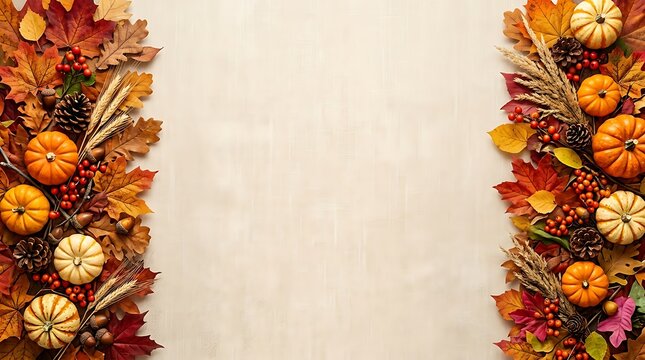 Autumn leaves and pumpkins frame for fall seasonal design.