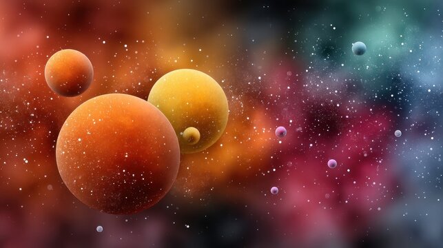 Decorative Saturated Colorful Colorful Celestial Bodies in a Vibrant Cosmic Background