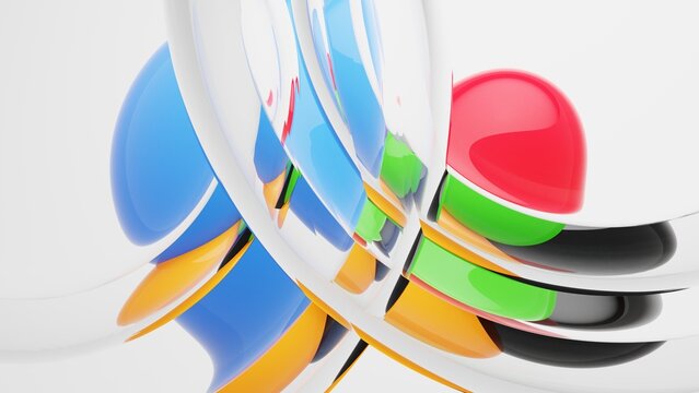 Abstract glass reflections with layered glossy discs and arcs.