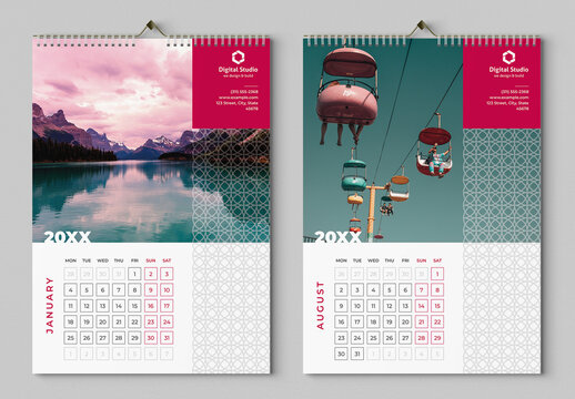 Wall Calendar Layout with Red Accents