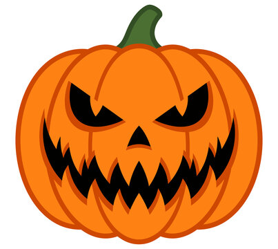 Scary Halloween jack o lantern pumpkin with evil carved sharp teeth smile graphic vector element