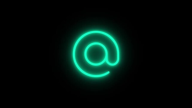 Cyan neon at symbol glowing against a dark background an email glow
