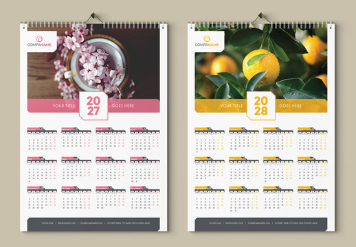 Calendar Layout with Pink and Yellow Accents