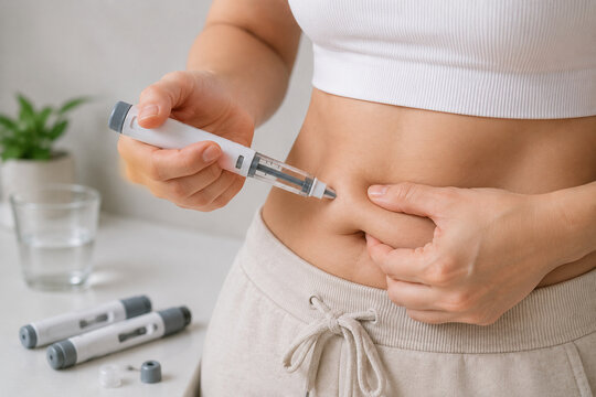 Weight Loss Injection Pen in Abdomen Close Up