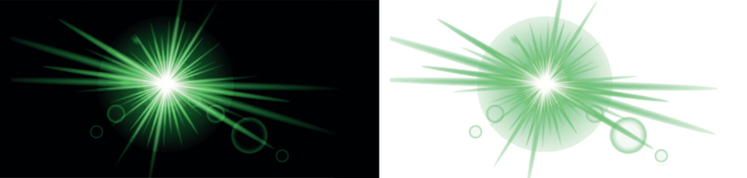 Green sparkle light effect isolated on transparent background overlay