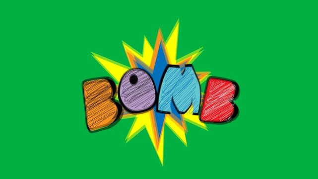 Bomb cartoon effect with scrabble animation loop 4k element on greenscreen.