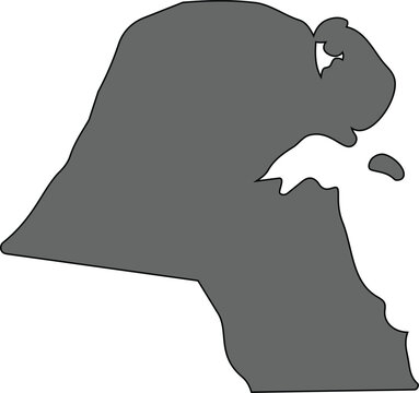 Kuwait map silhouette, gray vector geographic outline of Kuwait, minimalist country border shape for infographics and travel design