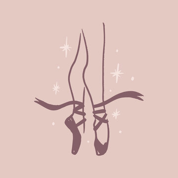 Ballet pointe handsketched shoes legs vector illustration graceful feminine girl dancer ribbon star hand drawn balletcore print clip art design