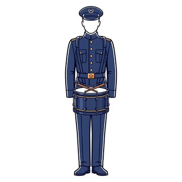Military drummer uniform illustration white background.