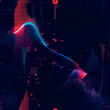 Abstract digital waves and data visualization in dark colors  