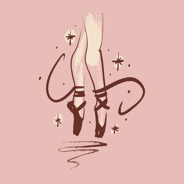 Ballet pointe handsketched shoes legs vector illustration graceful feminine girl dancer ribbon star hand drawn balletcore print clip art design
