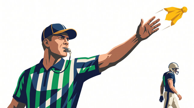 Referee signaling a penalty during a football game  