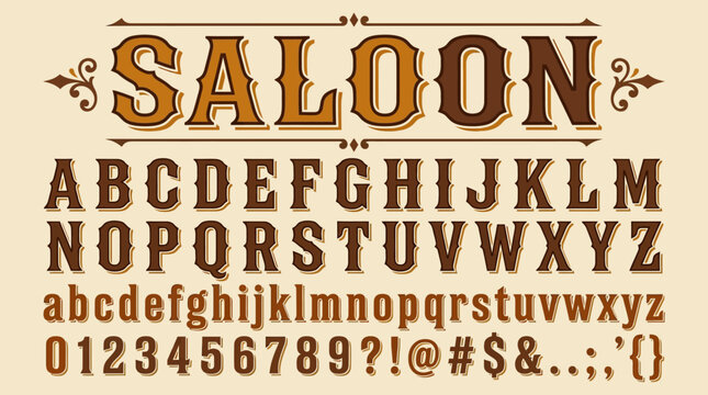 Western Saloon Font Alphabet Numbers and Symbols Vintage Style Typography