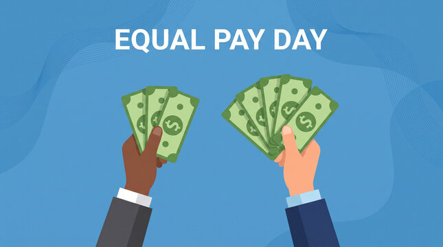 Hands holding different amounts of money with Two hands unequal cash bundles emphasizing wage disparity during awareness event Equal Pay Work Equal Value Gender Wage Gap fair wage