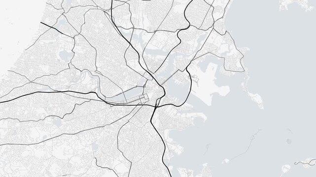 Boston 4K White Map Animation - Urban Road Network and Infrastructure Growth
