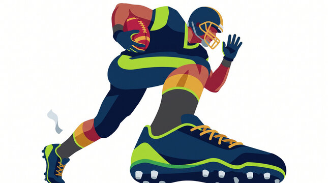 Football player sprinting with ball and oversized shoe illustration  