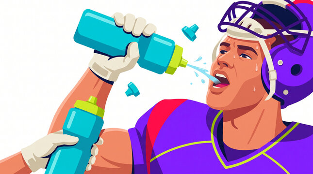 Football player drinking water during hydration break  
